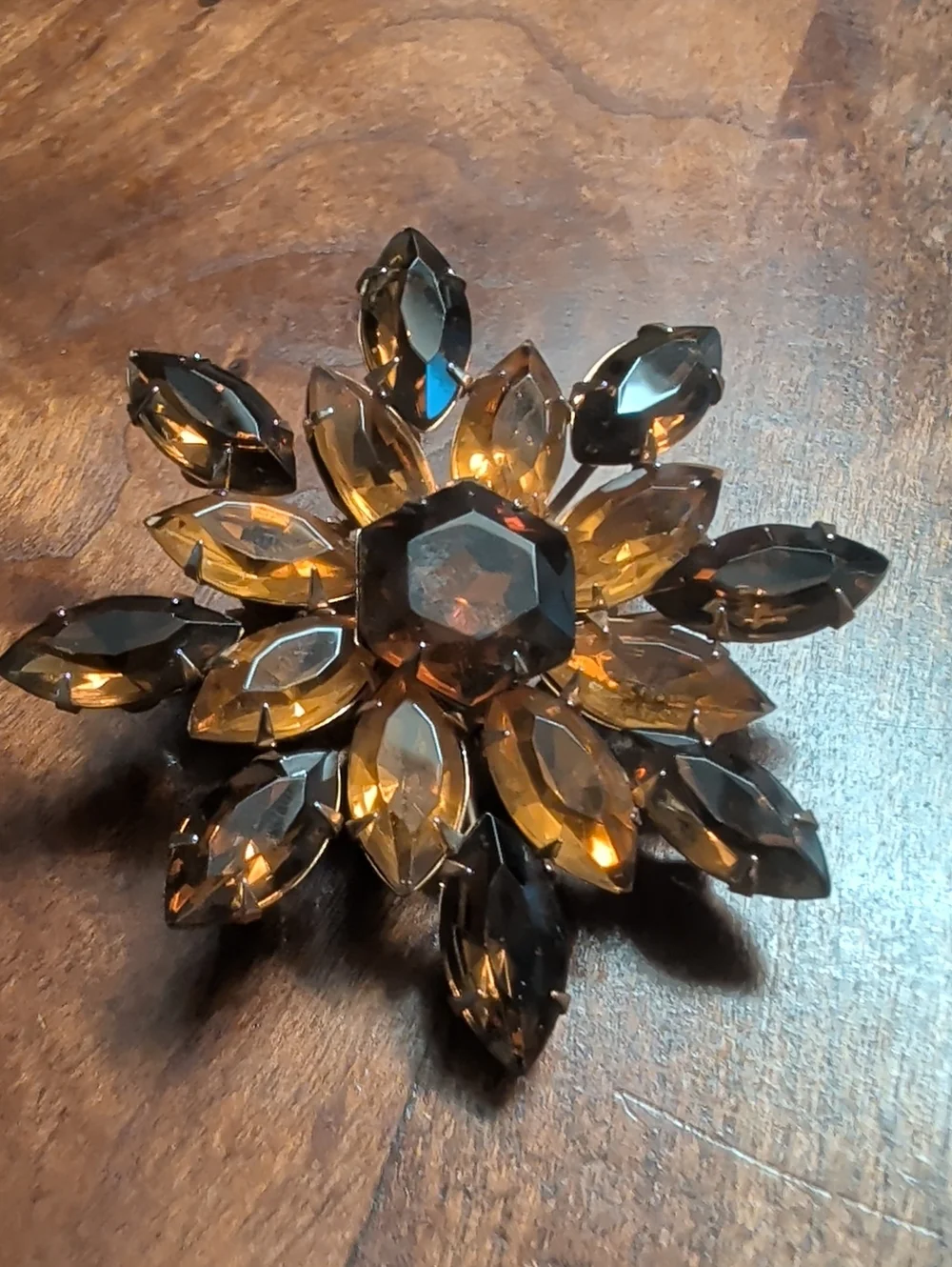 Vintage Brooch Goldtone Amber Pin Brown Floral 2.25